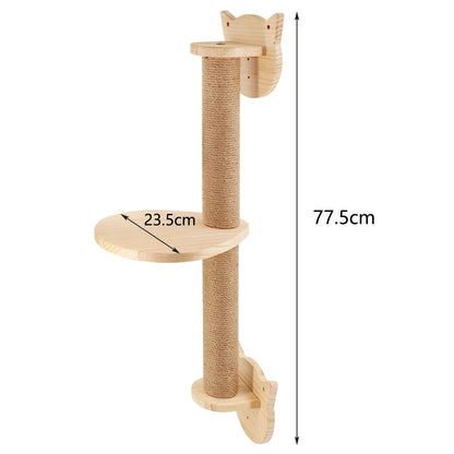 Arbre à chat en bois mural avec perchoirs flottants, poteaux à griffer en sisal, hamac, marches et échelle – Aire de jeux verticale pour chat peu encombrante