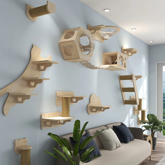 Hamac mural pour chat 1 pièce, lit pour chat en bois, étagères murales à griffer, plateforme d’escalade élevée, meuble arbre à chat d’intérieur.