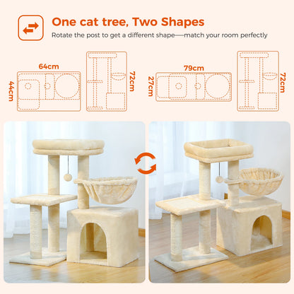 Tour pour chat réglable à 5 niveaux, du sol au plafond, avec poteaux à griffer en sisal, hamac en peluche et jouet suspendu – Design moderne en forme de cactus pour les jeux d'intérieur de plusieurs chats