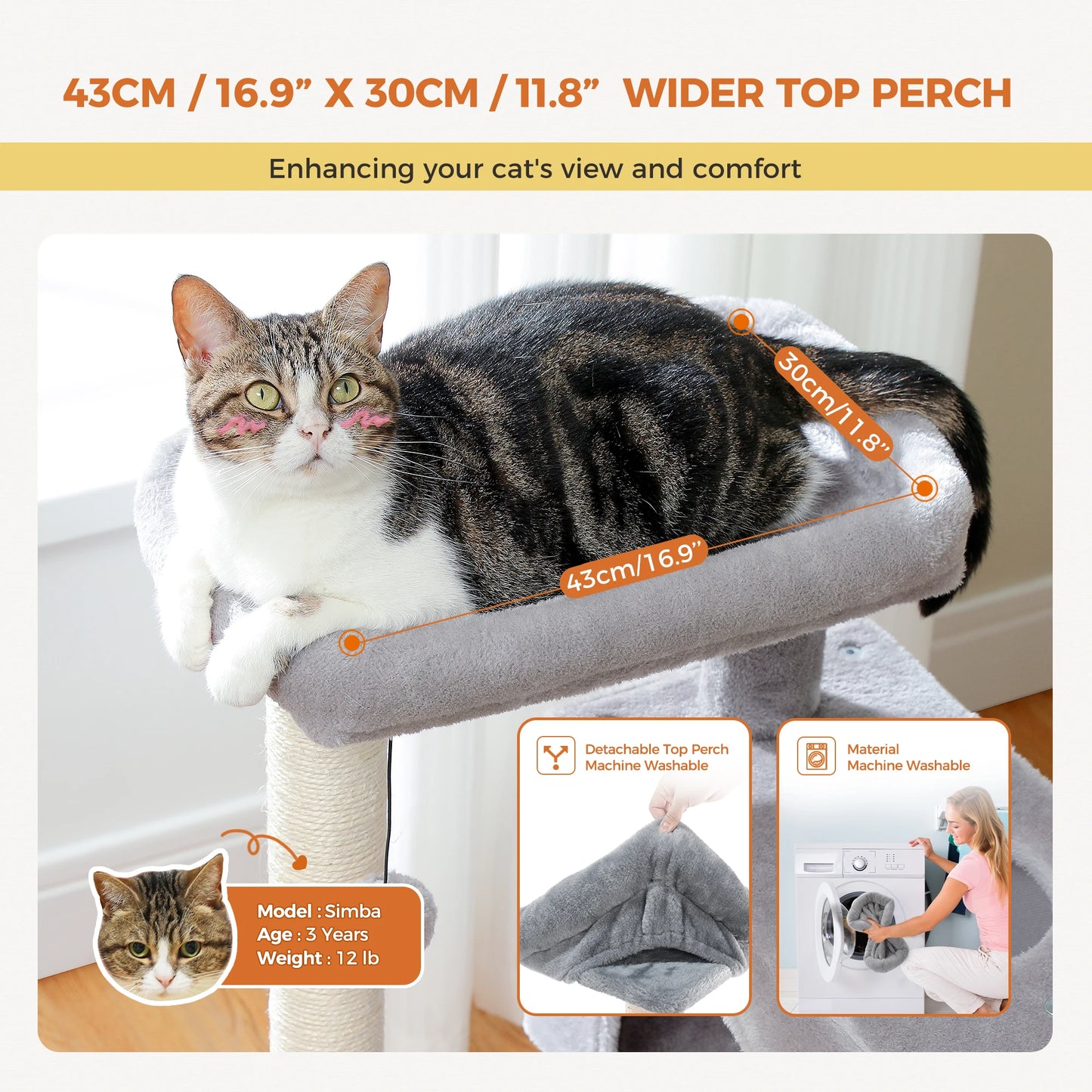 Arbre à chat de luxe tout-en-un avec 2 condos spacieux, grand hamac, perchoir rembourré, poteaux à griffer et rampe – Centre robuste de jeu et de repos multi-chats pour gros chats avec sangle de sécurité.