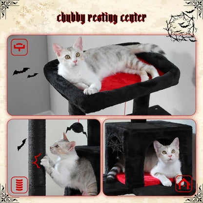 Gratte-ciel pour chats de style gothique avec hamac extra grand, poteau à griffer recouvert de sisal, condo confortable et perchoir supérieur en peluche – aire de jeux intérieure pour chats peu encombrante.