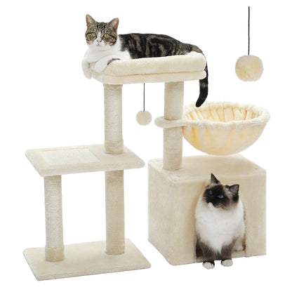 Tour pour chat réglable à 5 niveaux, du sol au plafond, avec poteaux à griffer en sisal, hamac en peluche et jouet suspendu – Design moderne en forme de cactus pour les jeux d'intérieur de plusieurs chats