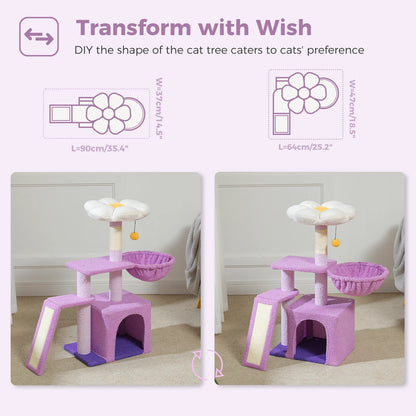Arbre à chat tour cactus pour petits chats avec rampe à griffer en sisal, hamac douillet, condo pour chat et perchoir supérieur amovible – Aire de jeux compacte pour chat d’intérieur.