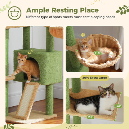 Arbre à chat Cactus réglable en hauteur, du sol au plafond, avec niche, hamac confortable et griffoirs – Arbre d'activité d'intérieur multi-chats peu encombrant