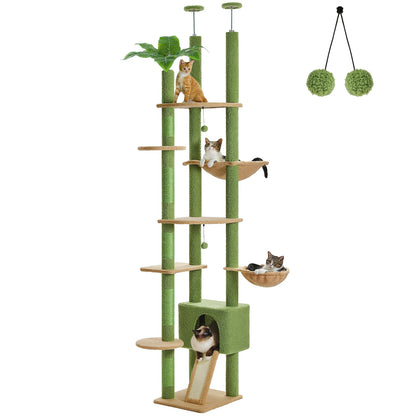 Arbre à chat Cactus réglable en hauteur, du sol au plafond, avec niche, hamac confortable et griffoirs – Arbre d'activité d'intérieur multi-chats peu encombrant