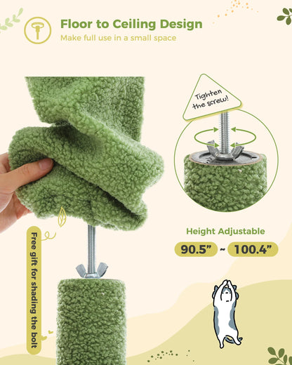 Arbre à chat Cactus réglable en hauteur, du sol au plafond, avec niche, hamac confortable et griffoirs – Arbre d'activité d'intérieur multi-chats peu encombrant