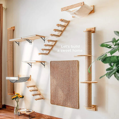 Hamac mural pour chat 1 pièce, lit pour chat en bois, étagères murales à griffer, plateforme d’escalade élevée, meuble arbre à chat d’intérieur.
