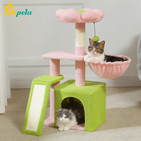 Arbre à chat tour cactus pour petits chats avec rampe à griffer en sisal, hamac douillet, condo pour chat et perchoir supérieur amovible – Aire de jeux compacte pour chat d’intérieur.