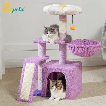 Arbre à chat tour cactus pour petits chats avec rampe à griffer en sisal, hamac douillet, condo pour chat et perchoir supérieur amovible – Aire de jeux compacte pour chat d’intérieur.