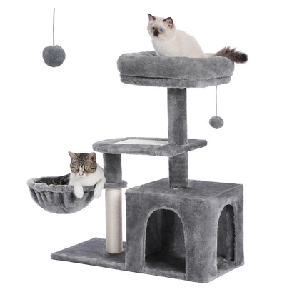 Tour pour chat réglable à 5 niveaux, du sol au plafond, avec poteaux à griffer en sisal, hamac en peluche et jouet suspendu – Design moderne en forme de cactus pour les jeux d'intérieur de plusieurs chats