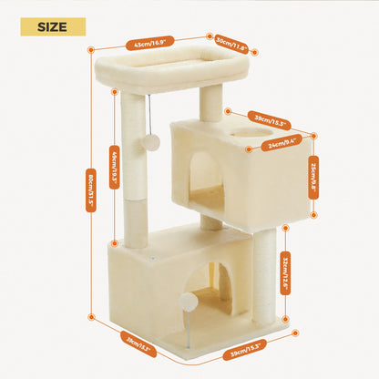 Arbre à chat de luxe tout-en-un avec 2 condos spacieux, grand hamac, perchoir rembourré, poteaux à griffer et rampe – Centre robuste de jeu et de repos multi-chats pour gros chats avec sangle de sécurité.