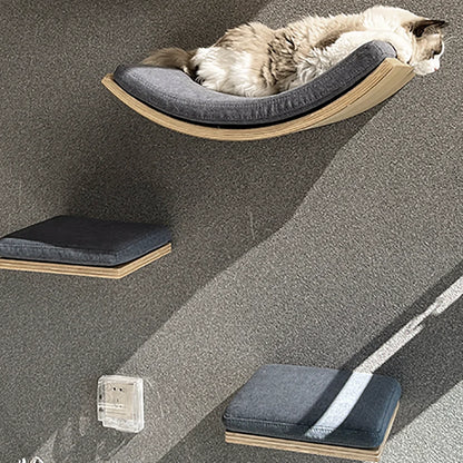 Arbre à chat en bois mural avec perchoirs flottants, poteaux à griffer en sisal, hamac, marches et échelle – Aire de jeux verticale pour chat peu encombrante