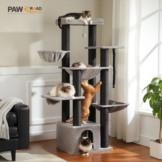 Meuble arbre à chat minimaliste s'intégrant parfaitement à un intérieur moderne Arbre à chat modulaire peu encombrant avec hamacs amovibles et lavables