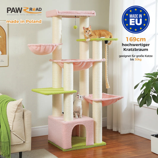Arbre à chat pour gros chats avec 11 poteaux à griffer en sisal, 7 niveaux, plusieurs hamacs et perchoirs extra-larges – Château d’escalade robuste pour intérieur, adapté aux chats jusqu’à 10 kg.