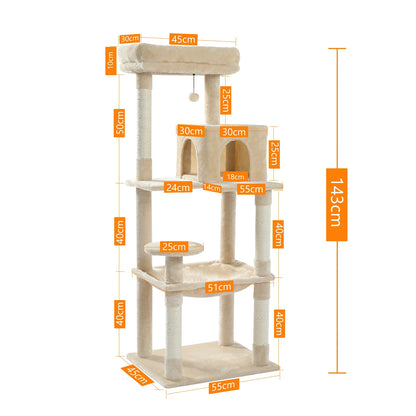 Tour d'arbre à chat à 5 niveaux pour grands chats avec hamac extra-large, niche confortable, poteaux à griffer en sisal et perchoir moelleux – Centre d'activités d'intérieur adapté aux chats lourds